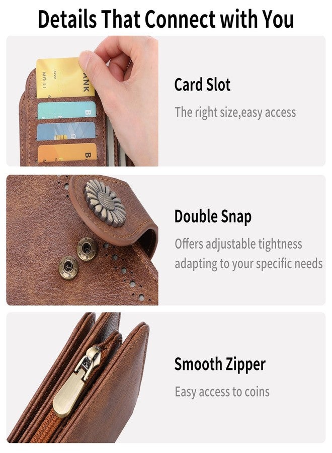 SENDEFN Women's Trifold Leather Wallet RFID Blocking Large Capacity Credit Card Holder Purse with Zipper Coin Pocket - Image 3