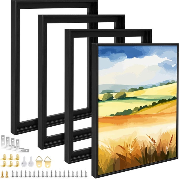4 PCS FLOATING FRAMES FOR 16 X 20 CANVAS 0609 DEEP PAINTING PRINTS WALL PHOTO PICTURE PANEL FLOATER FRAME FOR LIVING ROOM BEDROOM ARTWORK BLACK