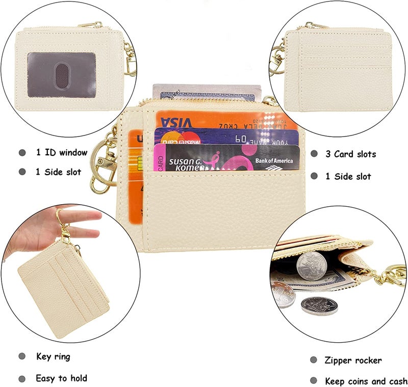 woogwin Womens Slim RFID Credit Card Holder Mini Front Pocket Wallet Coin Purse Keychain(Lichee Beige) - Image 5