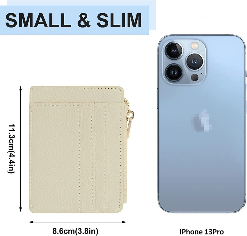 woogwin Womens Slim RFID Credit Card Holder Mini Front Pocket Wallet Coin Purse Keychain(Lichee Beige) - Image 3