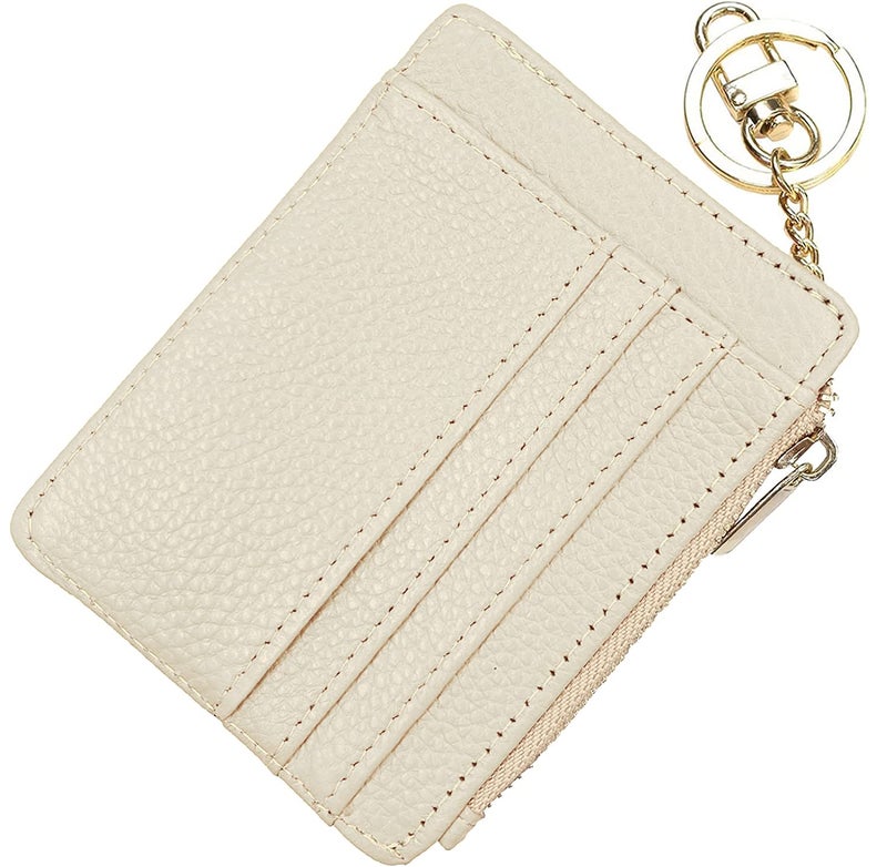 woogwin Womens Slim RFID Credit Card Holder Mini Front Pocket Wallet Coin Purse Keychain(Lichee Beige) - Image 1