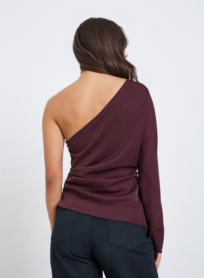 ستايلي بلوزة بكتف واحد غير متماثلة الطول مع تفاصيل مزمومة - Image 4