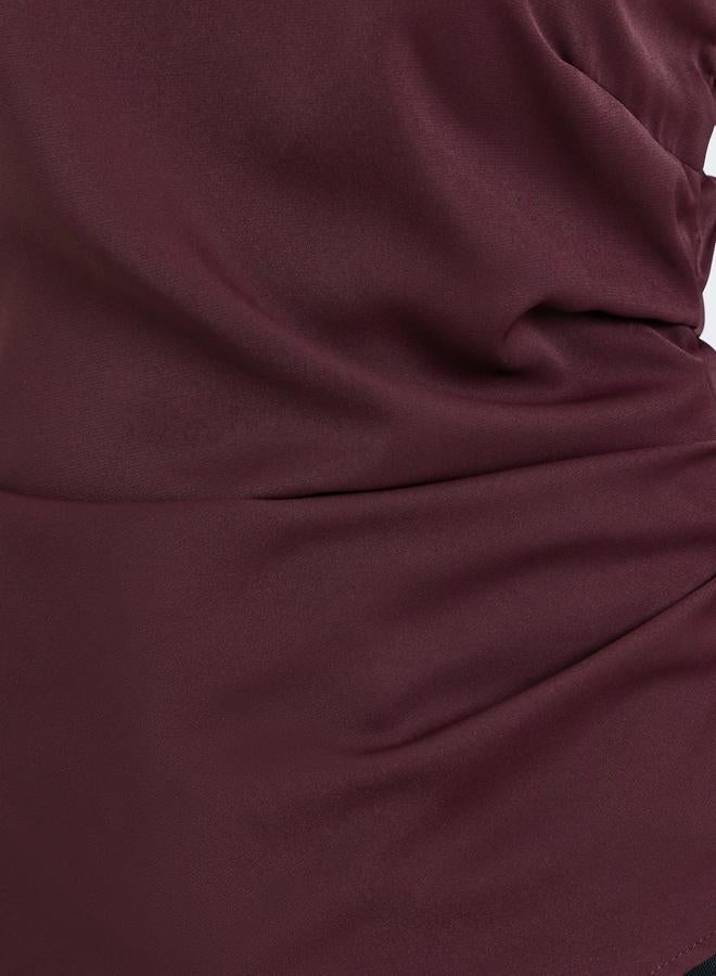 Styli Asymmetric One Sleeve Blouse with Draped Detail - Image 3