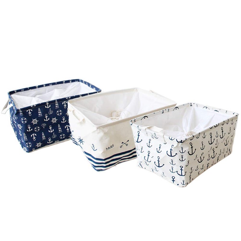 Orino Orino Waterproof Nursery Nautical Fabric Large Storage Baskets with Drawstring Beach Anchor Theme Collapsible Storage Bins Mediterranean Style for cloth toys bookssundries Set of 3175x12x9 inch
