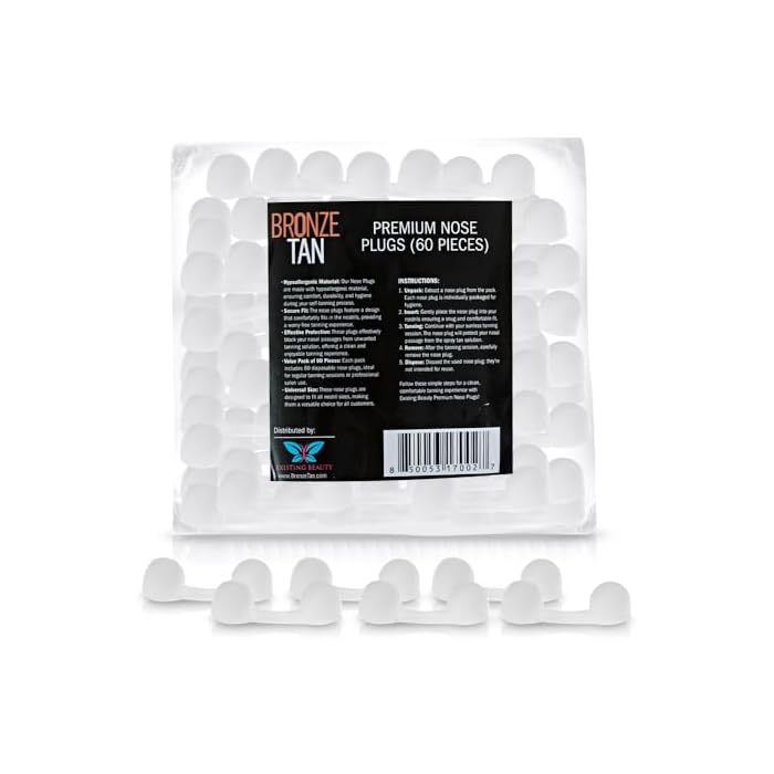 Bronze Tan Disposable Nose Filters for Professional Spray Tan - 60 Pieces, Spray Tanning Supplies - Also Ideal for Allergies & Dust - Spray Tan Nose Plugs - Comfortable, Hypoallergenic