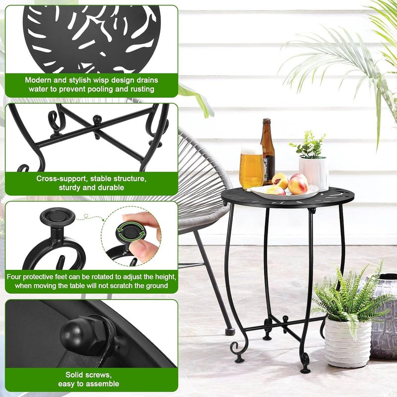 DARCKLE Outdoor Side Tables for Patio, Weather Resistant Steel Patio Side Table, Small Round Outdoor End Table Metal Side Table for Patio Yard Balcony Garden Black (Color1-Turtle Leaf) - Image 5