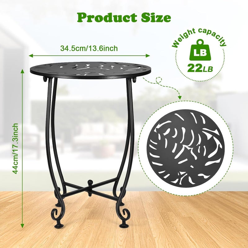 DARCKLE Outdoor Side Tables for Patio, Weather Resistant Steel Patio Side Table, Small Round Outdoor End Table Metal Side Table for Patio Yard Balcony Garden Black (Color1-Turtle Leaf) - Image 3