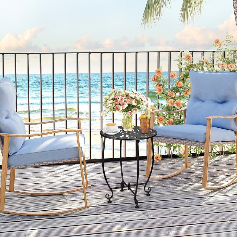 DARCKLE Outdoor Side Tables for Patio, Weather Resistant Steel Patio Side Table, Small Round Outdoor End Table Metal Side Table for Patio Yard Balcony Garden Black (Color1-Turtle Leaf) - Image 4