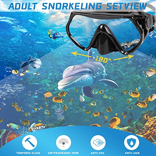 DIPUKI Snorkel mask Snorkeling Set for Adults and Youth, Diving mask and Full Dry Snorkel Swim Googles is Suitable for Snorkeling, Dive Scuba Diving, Swimming (Black) - Image 2