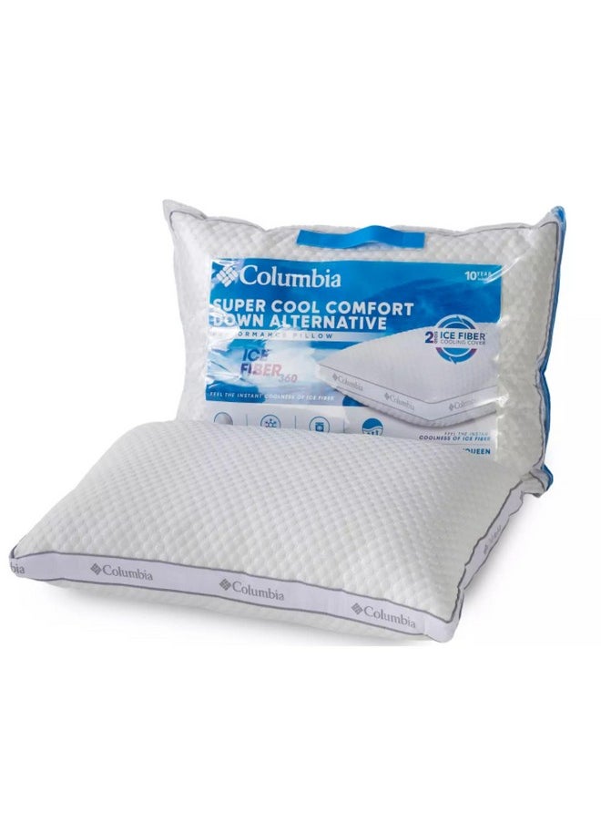 Columbia - Columbia Comfort Ice Fiber Soft Down Alternative Bed Pillow - Instant Cooling 2 Sided Ice Fiber Cover - Supportive & Cozy Polyester Fiber - Back & Stomach Sleeper, Standard/Queen - Image 1