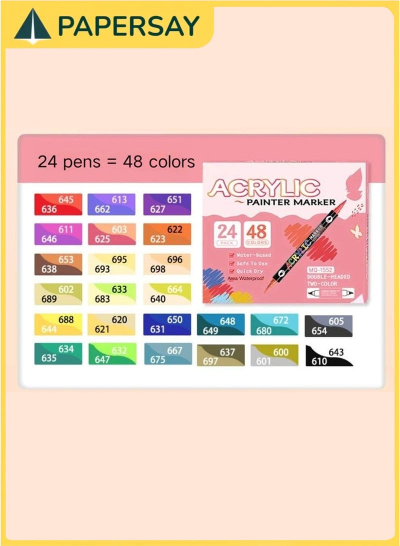 PAPERSAY 48 Colors Acrylic Paint Pens Markers Set, 24 pcs Acrylic Markers,Soft Brush Tip, 1-6mm Fine, Quick-Drying Acrylics Colors for Rock Painting, Canvas, Wood, Glass, DIY Crafts (Pink) - Image 3