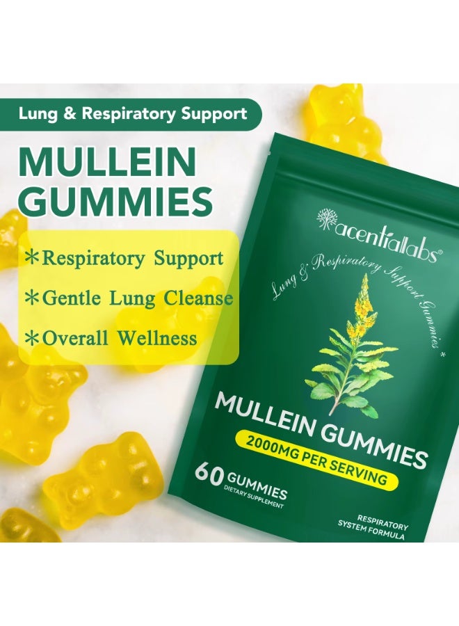 Acentiallabs 60 Count Mullein Gummies for Lung Cleanse, 2000mg Organic Mullein Leaf Extract for Lung Cleanse and Respiratory Support, Natural Mullein Herbal Supplement, Pear Flavor Gummies - Image 2