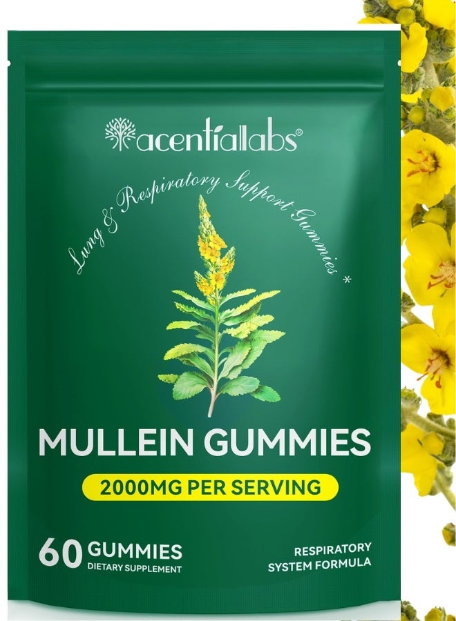 Acentiallabs 60 Count Mullein Gummies for Lung Cleanse, 2000mg Organic Mullein Leaf Extract for Lung Cleanse and Respiratory Support, Natural Mullein Herbal Supplement, Pear Flavor Gummies - Image 1
