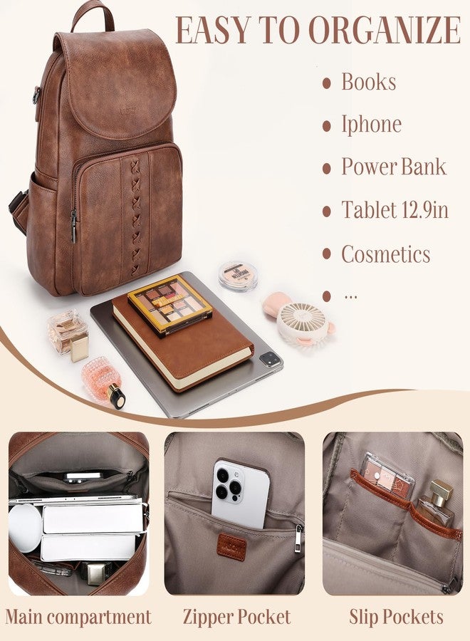 فاشي حقيبة ظهر VASCHY للنساء، حقيبة ظهر أنيقة وعصرية من الجلد النباتي، قابلة للتحويل إلى حقيبة يد نسائية مع حزام على شكل جيتار، لون بني - Image 3