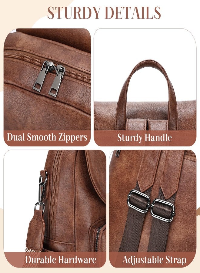 فاشي حقيبة ظهر VASCHY للنساء، حقيبة ظهر أنيقة وعصرية من الجلد النباتي، قابلة للتحويل إلى حقيبة يد نسائية مع حزام على شكل جيتار، لون بني - Image 4