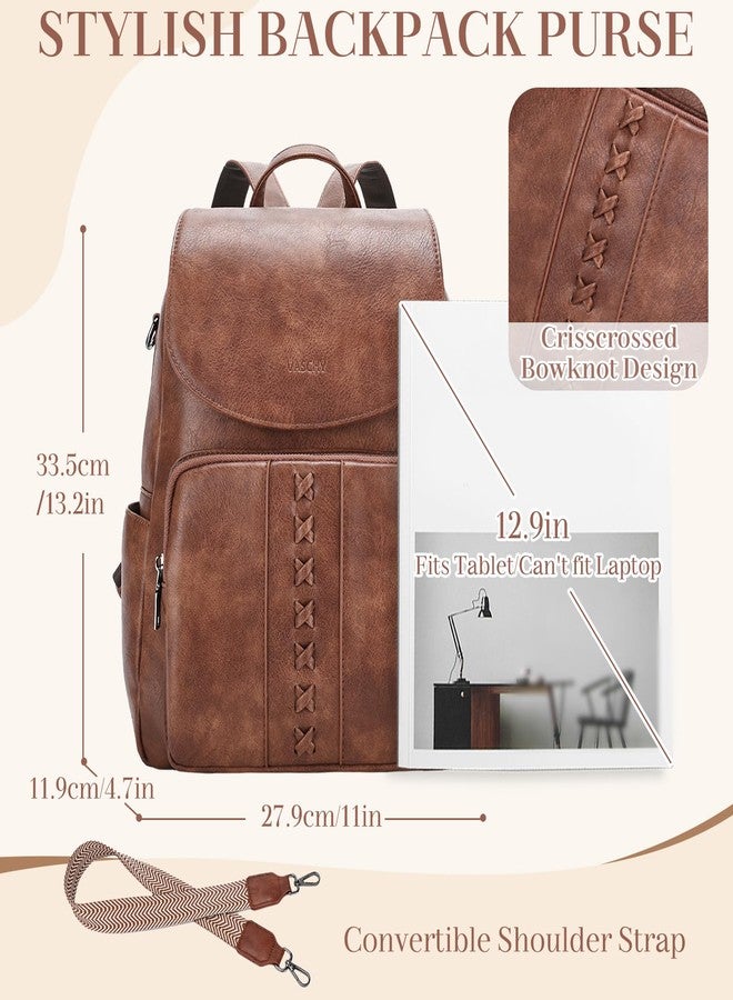 فاشي حقيبة ظهر VASCHY للنساء، حقيبة ظهر أنيقة وعصرية من الجلد النباتي، قابلة للتحويل إلى حقيبة يد نسائية مع حزام على شكل جيتار، لون بني - Image 2