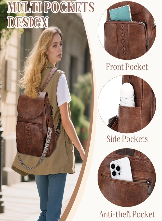فاشي حقيبة ظهر VASCHY للنساء، حقيبة ظهر أنيقة وعصرية من الجلد النباتي، قابلة للتحويل إلى حقيبة يد نسائية مع حزام على شكل جيتار، لون بني - Image 5