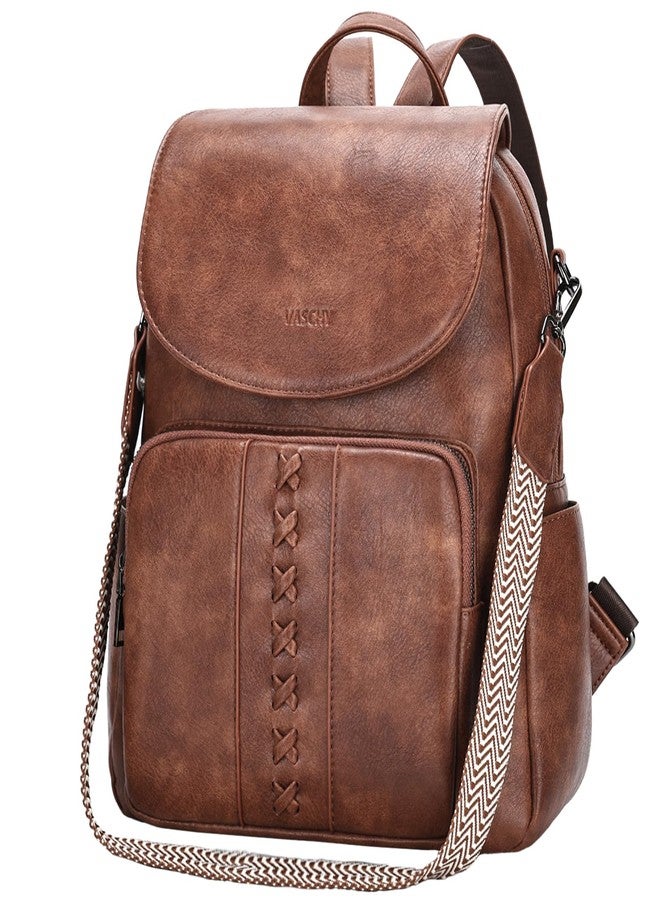 فاشي حقيبة ظهر VASCHY للنساء، حقيبة ظهر أنيقة وعصرية من الجلد النباتي، قابلة للتحويل إلى حقيبة يد نسائية مع حزام على شكل جيتار، لون بني - Image 1