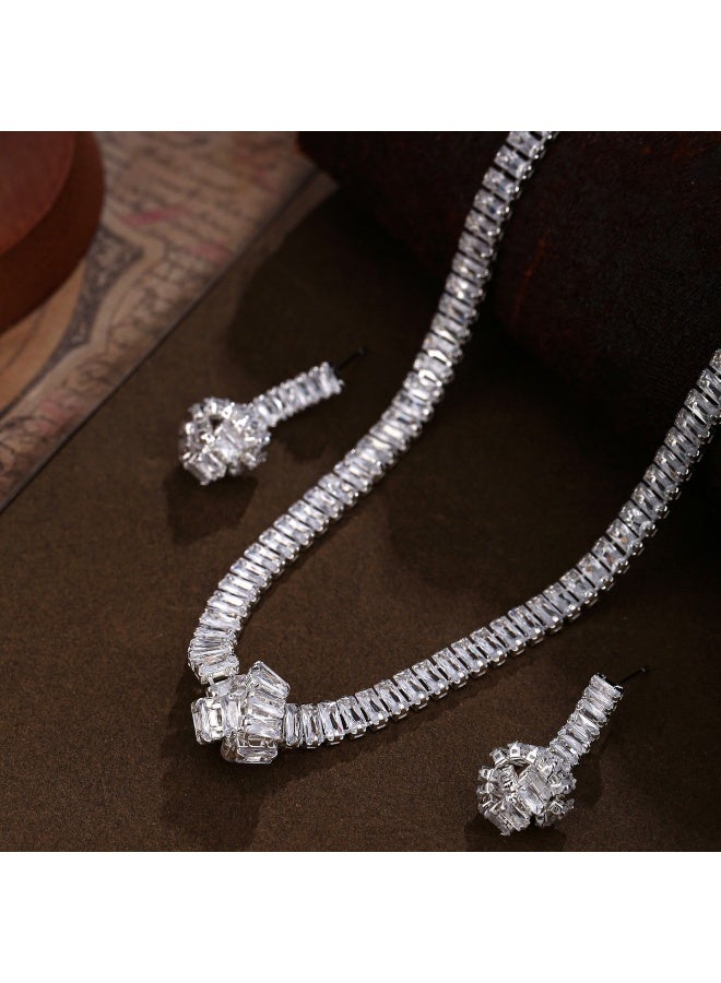Women's Vintage Full Diamond Jewelry Set - Alloy Inlaid Crystal Glass Necklace & Drop Earrings 2Pcs Set, Sparkling Bridal Party Accessories, Elegant Fashion Jewelry Gift for Ladies - Image 5