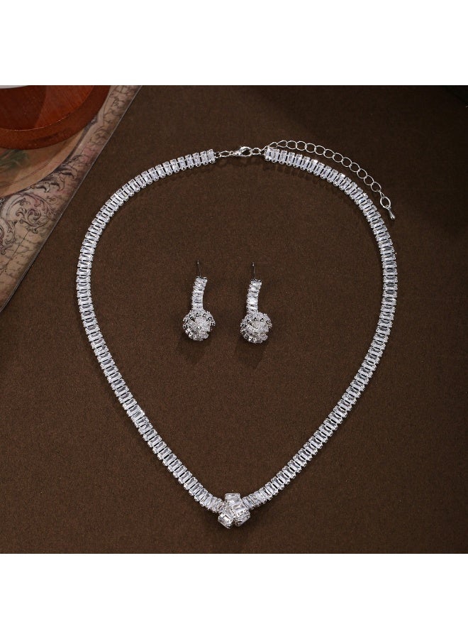 Women's Vintage Full Diamond Jewelry Set - Alloy Inlaid Crystal Glass Necklace & Drop Earrings 2Pcs Set, Sparkling Bridal Party Accessories, Elegant Fashion Jewelry Gift for Ladies - Image 1