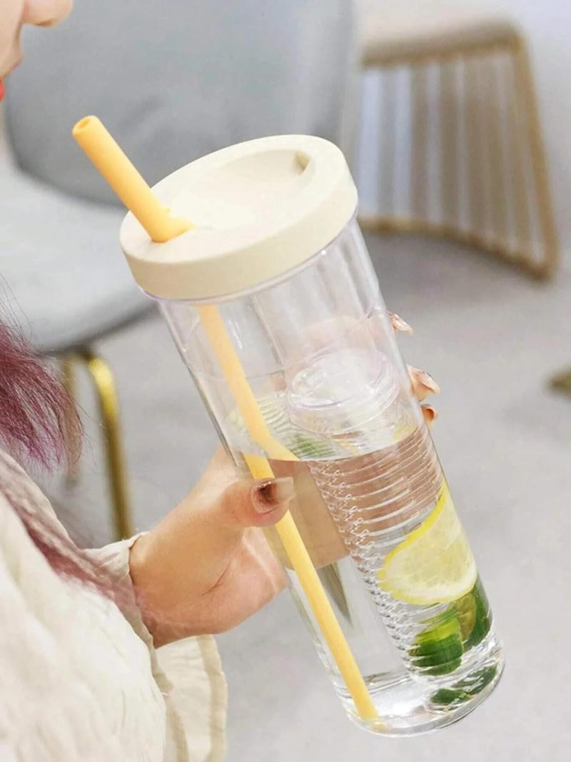Clwone Fruit Infuser Filter Water Bottle with Straw Cup Detox Drink Juice Bottle Transparent Plastic Bottle for Home/Gym/Sports/Outdoor (1000ml) Multi Color - Image 4