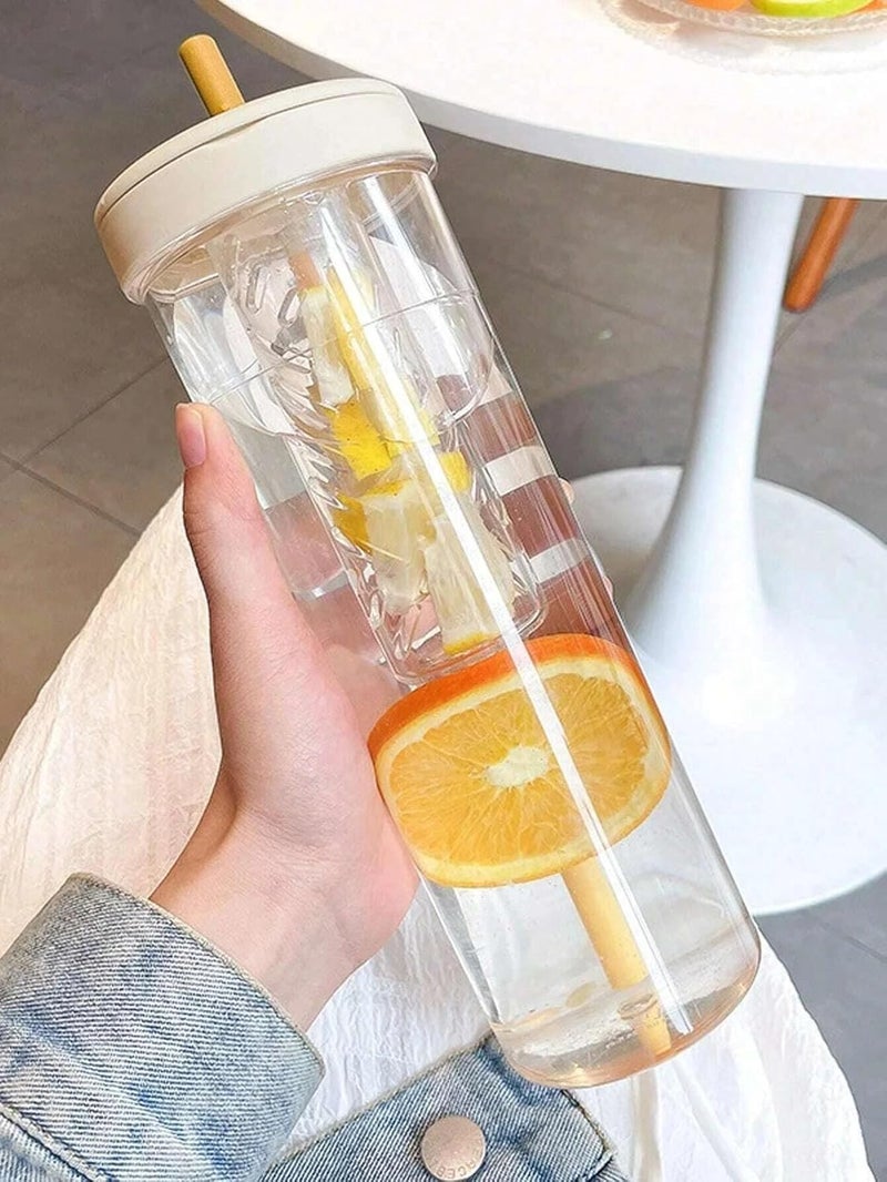 Clwone Fruit Infuser Filter Water Bottle with Straw Cup Detox Drink Juice Bottle Transparent Plastic Bottle for Home/Gym/Sports/Outdoor (1000ml) Multi Color - Image 2