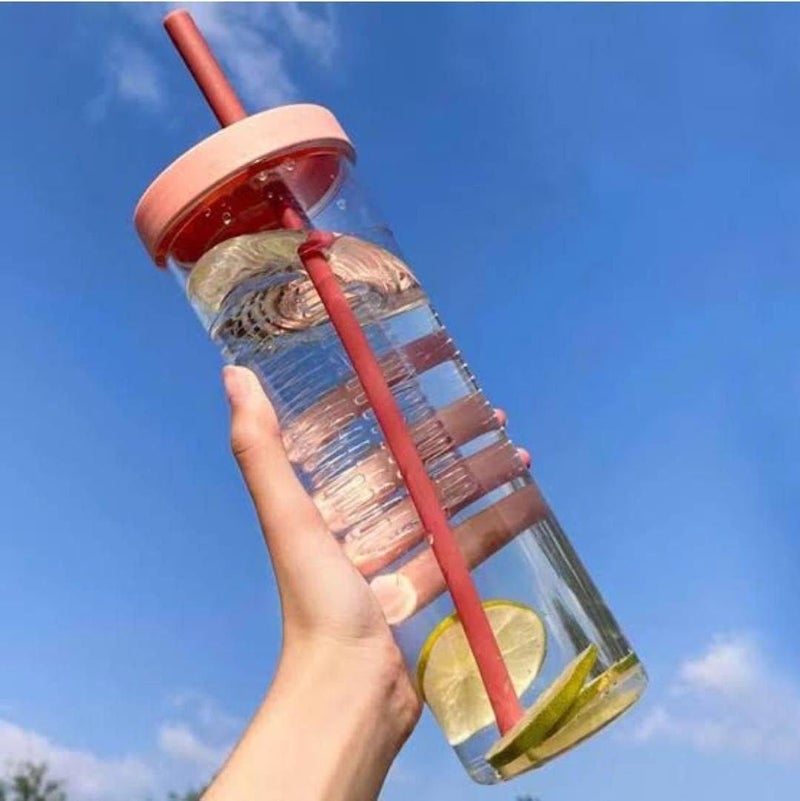 Clwone Fruit Infuser Filter Water Bottle with Straw Cup Detox Drink Juice Bottle Transparent Plastic Bottle for Home/Gym/Sports/Outdoor (1000ml) Multi Color - Image 3