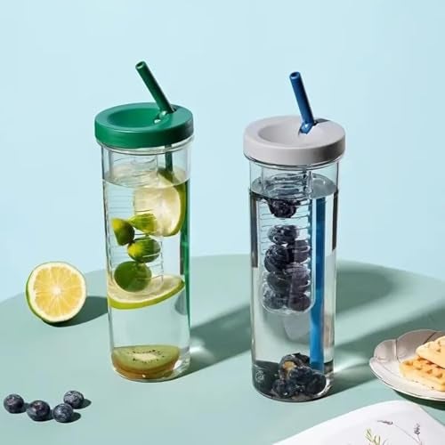 Clwone Fruit Infuser Filter Water Bottle with Straw Cup Detox Drink Juice Bottle Transparent Plastic Bottle for Home/Gym/Sports/Outdoor (1000ml) Multi Color - Image 5