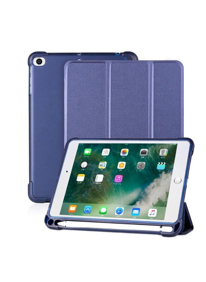 Generic - iPad Mini 2/3/4/5 folding Litchi Texture Horizontal Flip PU Leather Plus Shockproof TPU Case with Holder and Pen Slot Blue - Image 1
