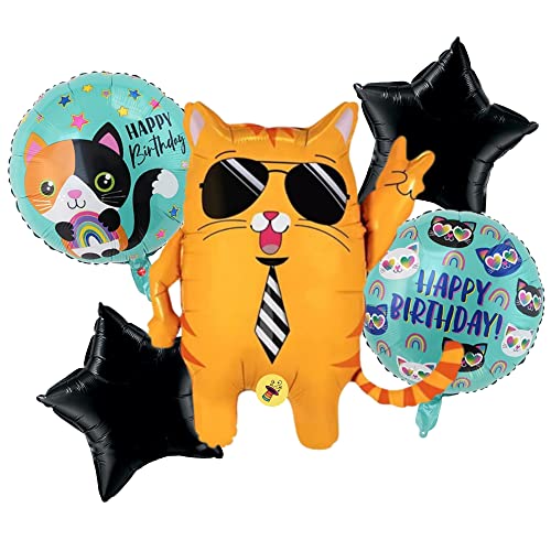 Atpata Funky Cat Birthday 5pcs. Foil Balloons Party Decorations/Cat Shape Party Balloons - Image 1