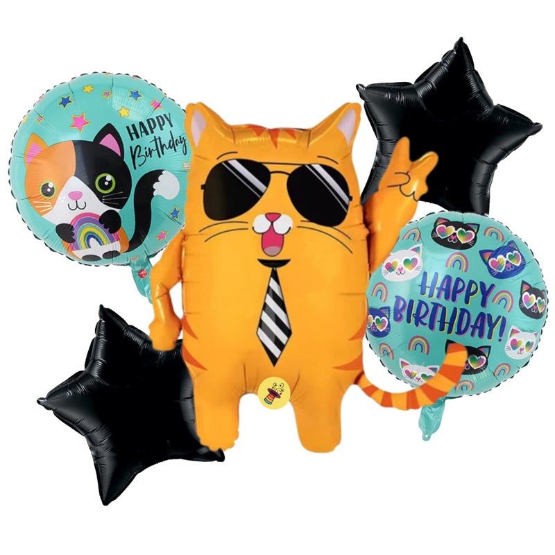 Atpata Funky Cat Birthday 5pcs. Foil Balloons Party Decorations/Cat Shape Party Balloons - Image 5