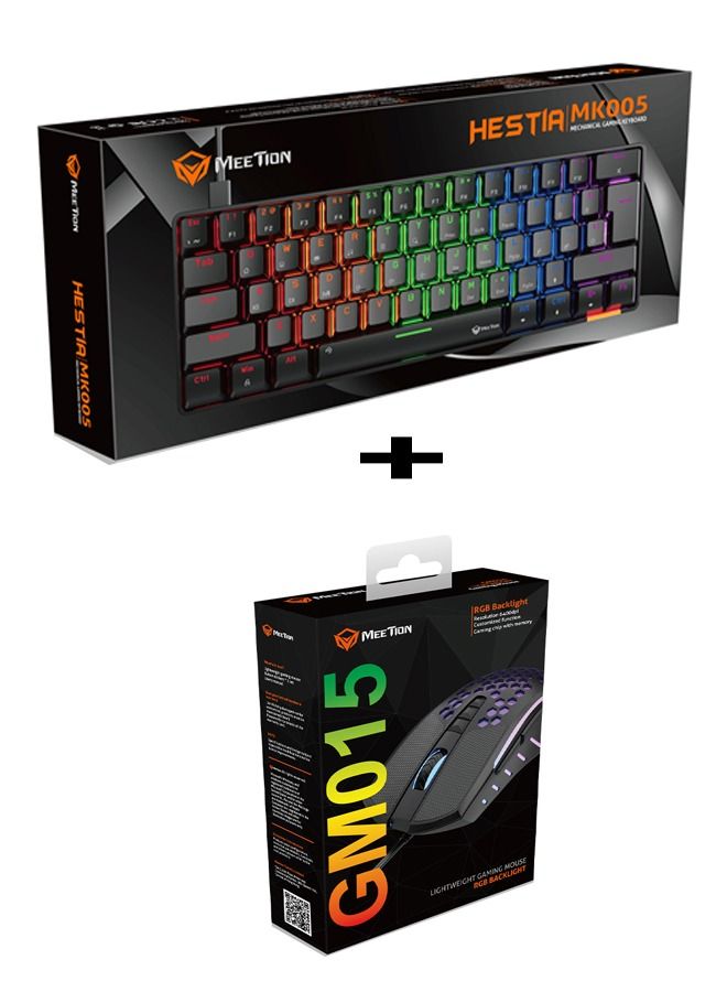 MEETION MK005 Hotswap 60 Custom RGB Backlit Mini 61 Keys 60% Gaming Mechanical Keyboard For Computer and Gamer Mouse 3200Dpi USB RGB Flowing Backlit Light PC Computer Honeycomb Gaming Mice(MK005 + GM2 - Image 1