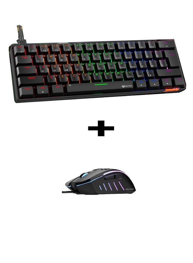 MEETION MK005 Hotswap 60 Custom RGB Backlit Mini 61 Keys 60% Gaming Mechanical Keyboard For Computer and Gamer Mouse 3200Dpi USB RGB Flowing Backlit Light PC Computer Honeycomb Gaming Mice(MK005 + GM2 - Image 2