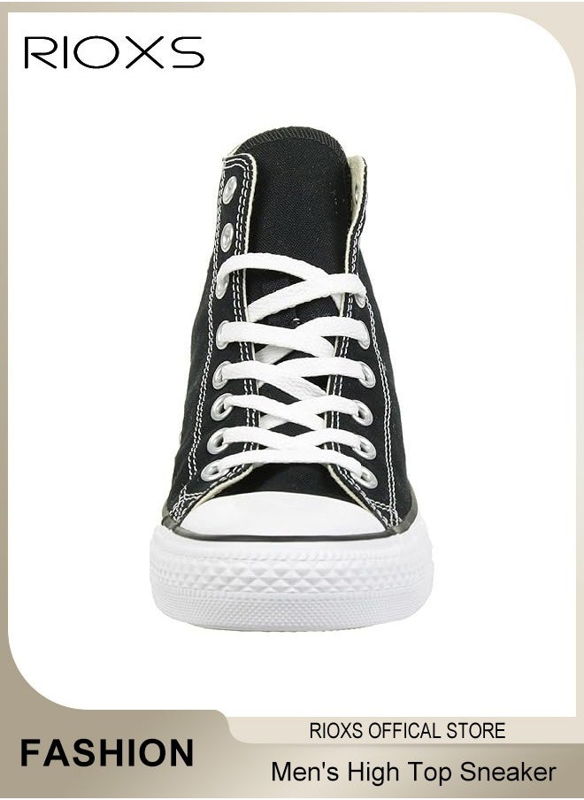 RIOXS - Men's Classic Casual Canvas High Top Sneakers, High-quality Lace Up Lightweight Breathable Shoes, Fashionable Comfortable Flat Shoes with Non-slip Sole, Sporty Outdoor Trainers, Suitable for Various Activities, Mens Athlesiure Shoes - Image 1