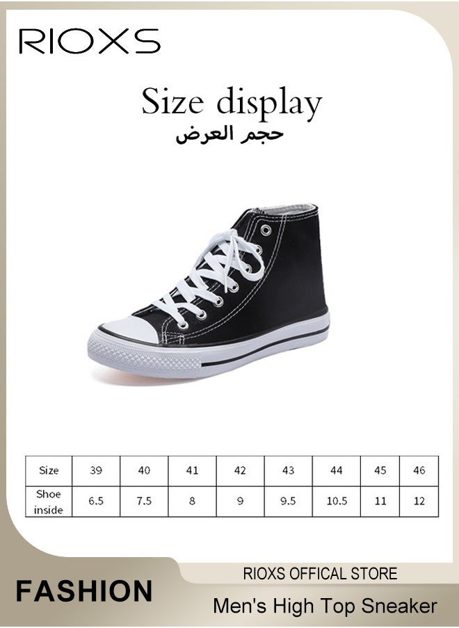 RIOXS - Men's Classic Casual Canvas High Top Sneakers, High-quality Lace Up Lightweight Breathable Shoes, Fashionable Comfortable Flat Shoes with Non-slip Sole, Sporty Outdoor Trainers, Suitable for Various Activities, Mens Athlesiure Shoes - Image 1