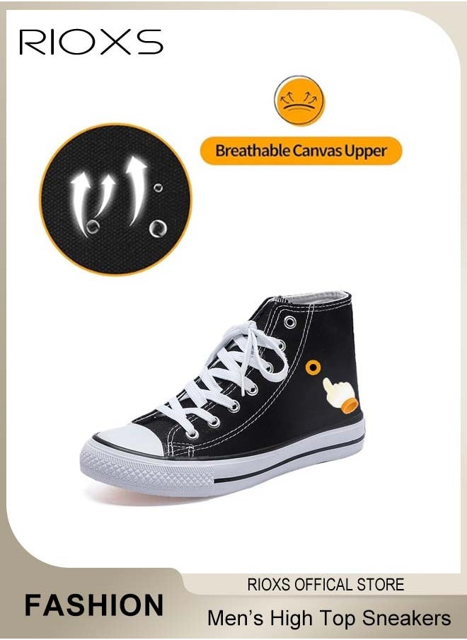 RIOXS - Men's Classic Casual Canvas High Top Sneakers, High-quality Lace Up Lightweight Breathable Shoes, Fashionable Comfortable Flat Shoes with Non-slip Sole, Sporty Outdoor Trainers, Suitable for Various Activities, Mens Athlesiure Shoes - Image 1