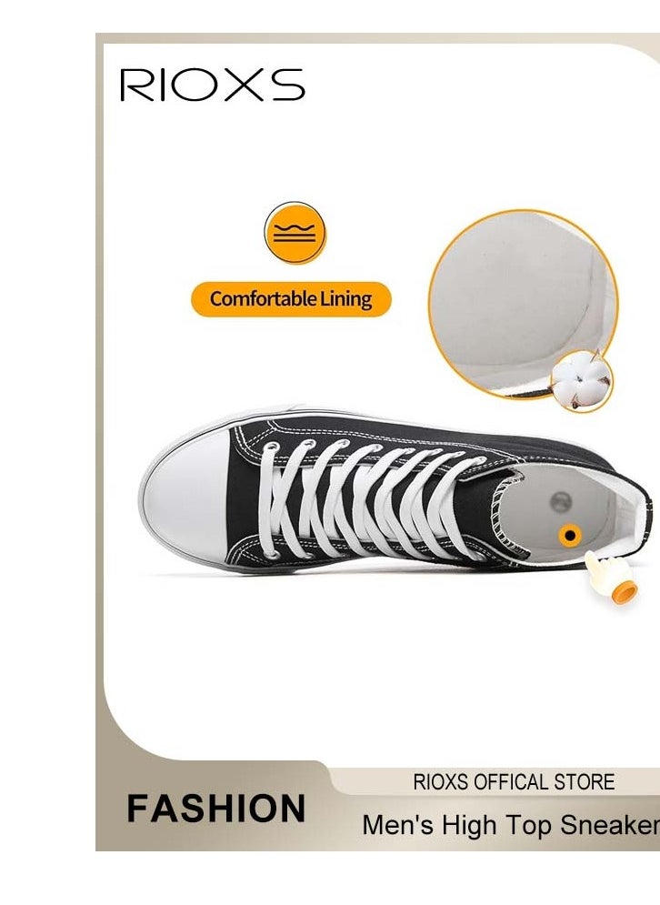 RIOXS - Men's Classic Casual Canvas High Top Sneakers, High-quality Lace Up Lightweight Breathable Shoes, Fashionable Comfortable Flat Shoes with Non-slip Sole, Sporty Outdoor Trainers, Suitable for Various Activities, Mens Athlesiure Shoes - Image 1
