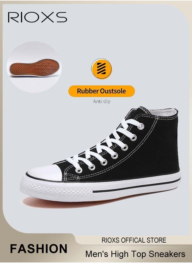 RIOXS - Men's Classic Casual Canvas High Top Sneakers, High-quality Lace Up Lightweight Breathable Shoes, Fashionable Comfortable Flat Shoes with Non-slip Sole, Sporty Outdoor Trainers, Suitable for Various Activities, Mens Athlesiure Shoes - Image 1