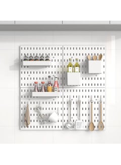 Hihonor 13 Piece Pegboard Organiser Combination Set, Pegboard Wall Mount Display Pegboard Wall Panel, Durable Plastic Wall Storage Kit, Pegboard Accessories for Kitchen, Craft Room Workplace (White)  - Image 1