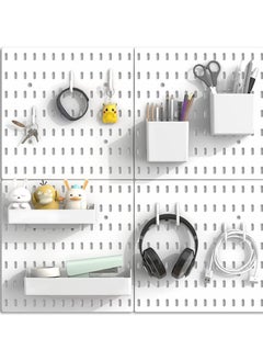 Hihonor 13 Piece Pegboard Organiser Combination Set, Pegboard Wall Mount Display Pegboard Wall Panel, Durable Plastic Wall Storage Kit, Pegboard Accessories for Kitchen, Craft Room Workplace (White)  - Image 4