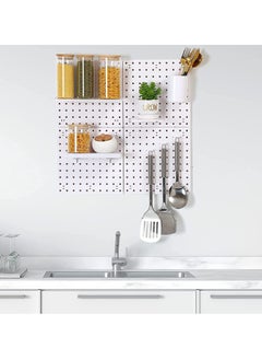 Hihonor 13 Piece Pegboard Organiser Combination Set, Pegboard Wall Mount Display Pegboard Wall Panel, Durable Plastic Wall Storage Kit, Pegboard Accessories for Kitchen, Craft Room Workplace (White)  - Image 3
