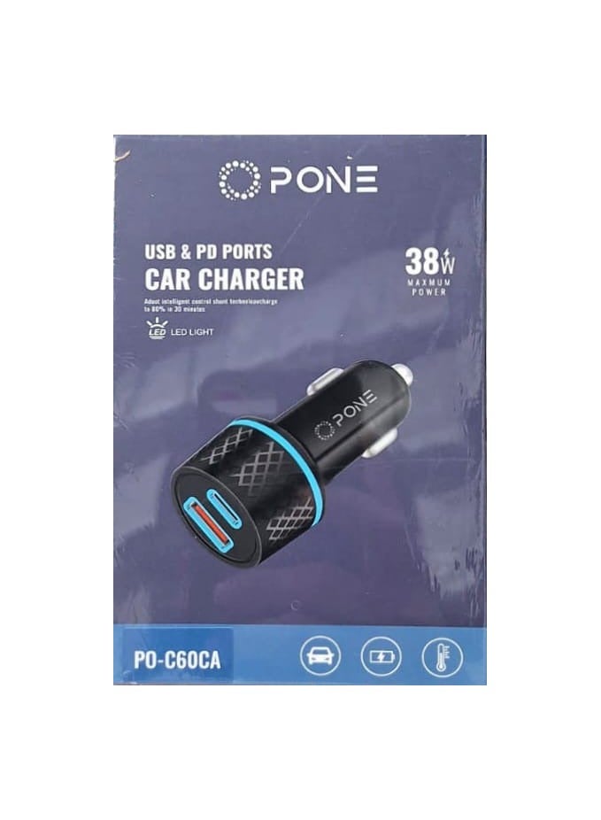 شاحن سيارة بمنفذ PD PORTS 38W ومنفذ USB 38W - Image 1