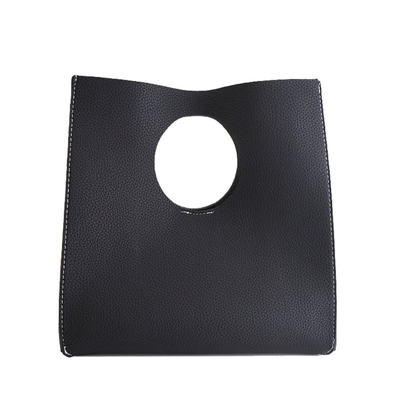 HOXIS Vintage Minimalist Style Soft Pu Leather Handbag Clutch Small Tote (Black) - Image 1