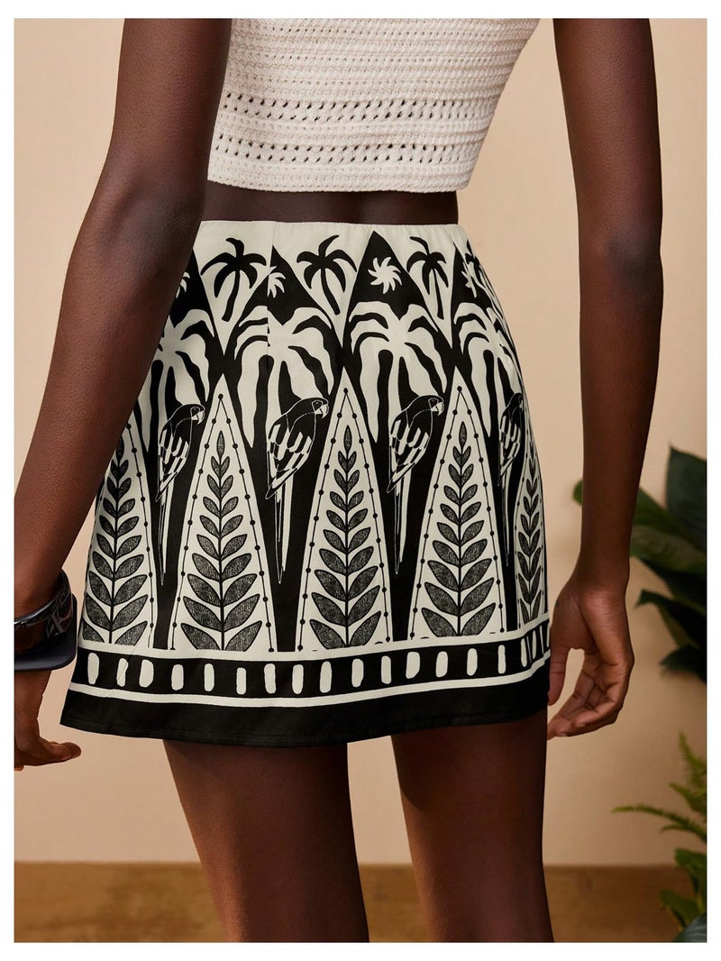 MakeMeChic Women's Summer Boho Wrap Mini Skirt Beach Vacation Short Skirts Black Boho Small - Image 3