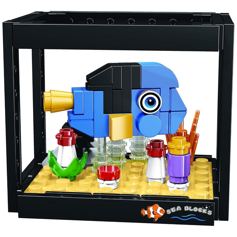 ThinkerPlace 8-in-1 Dream Ocean Fish Tank Blue Damselfish (91 Pieces) | Learn About Marine Life | Building Block Set for Kids Age 6+ | STEM Educational Toy | Build, Collect & Create a Big Fish Tank - Image 1