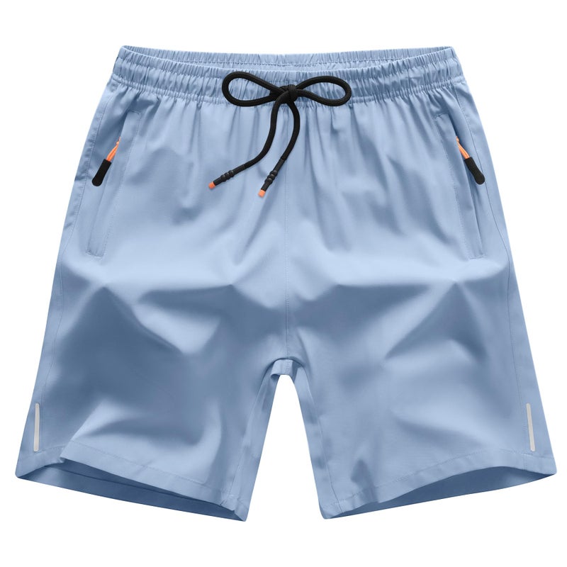 ANHDM Boys Athletic Shorts Quick Dry Sport Shorts Lightweight Running Shorts with Zipper Pockets (Pack of 2), B/Khaki&Grey Blue, 7-8T - Image 4