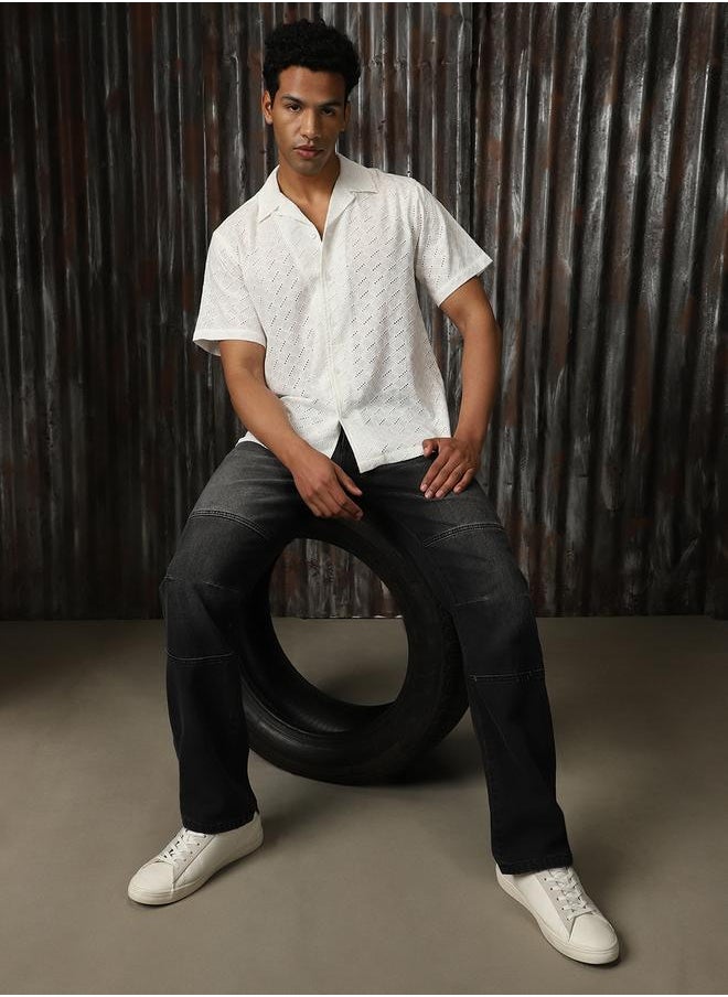 HIGH STAR Men Relaxed Resort Collar Textured Shiffli Cotton Casual Shirt  - Image 2