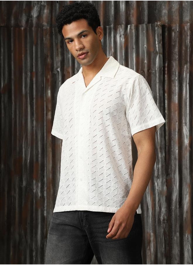 HIGH STAR Men Relaxed Resort Collar Textured Shiffli Cotton Casual Shirt  - Image 5