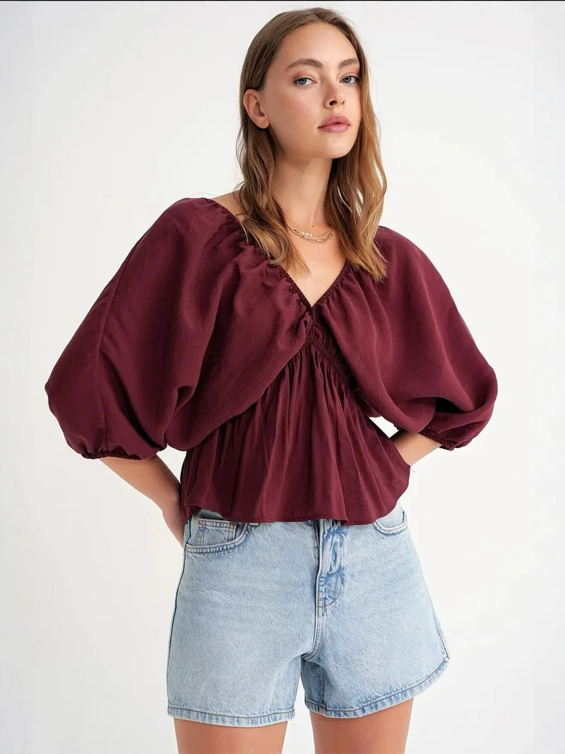 MixRay Mixray V-Neck Blouse with Ruffle Detail