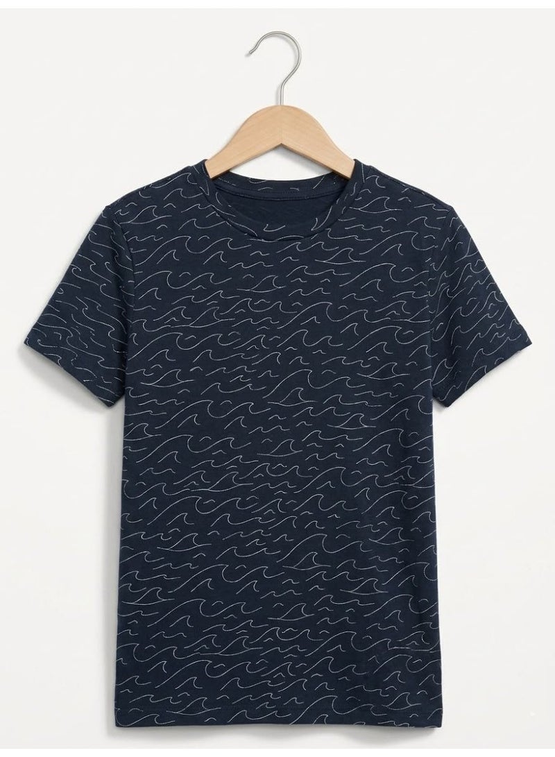 Old Navy Kids' Short Sleeve Cotton T-Shirt with Wave Pattern - Image 2
